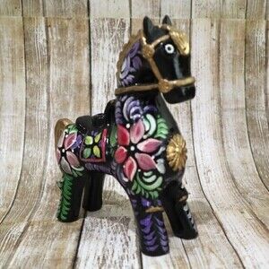 Ceramic Horse Hand Painted Floral Design‎ made in Peru 7.5" Tall